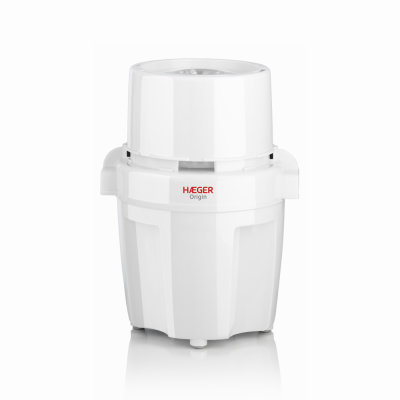 Recipiente branco com texto HAEGER Origin