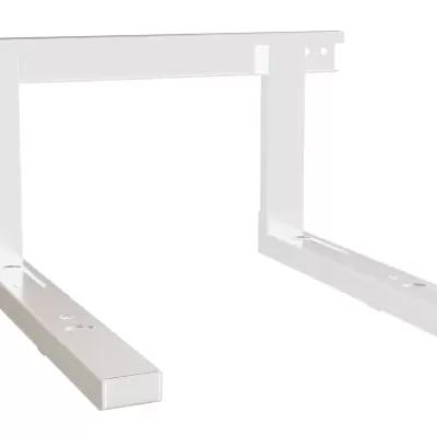 Suporte metálico branco em forma de U invertido com orifícios de fixação