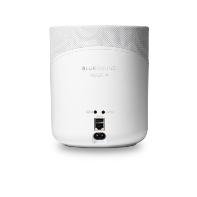 Coluna de som portátil Bluesound PULSE M branco vista traseira