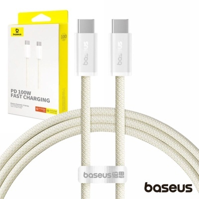 Cabo Baseus USB-C revestido com embalagem amarela e branca