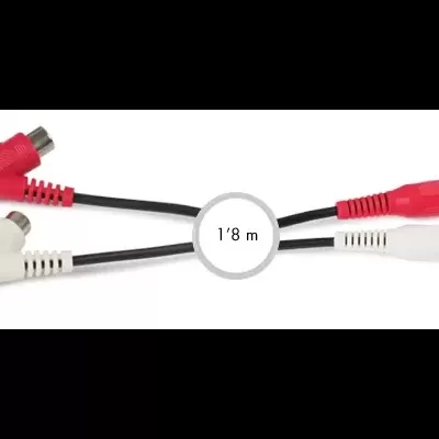 Cabo de áudio com conectores RCA vermelho e branco, 1,8 m, fundo branco