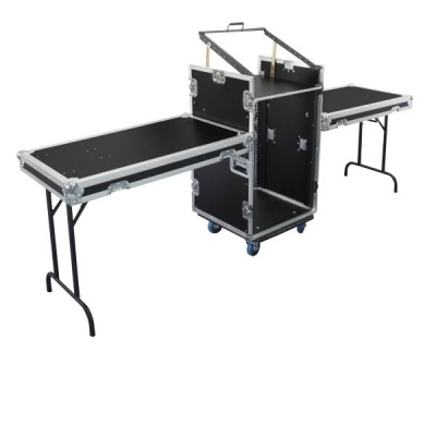 Mala de transporte preta com rodas e pés dobráveis