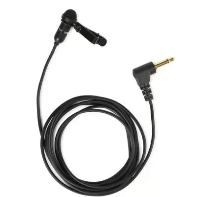 Microfone lapela preto com clipe e cabo com conetor jack 3,5 mm