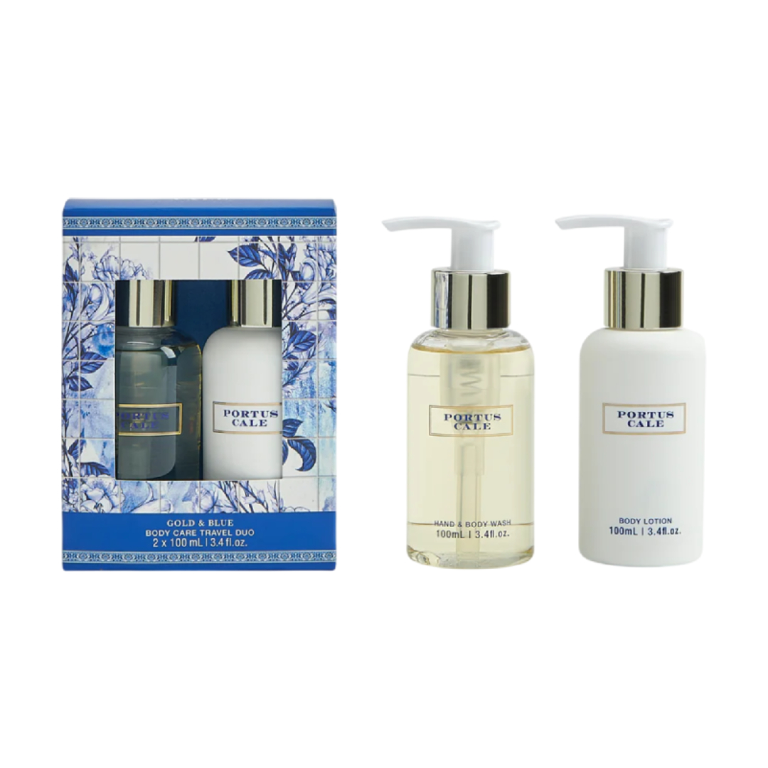 Conjunto de viagem PORTUS CALE GOLD & BLUE com gel de banho e loção corporal