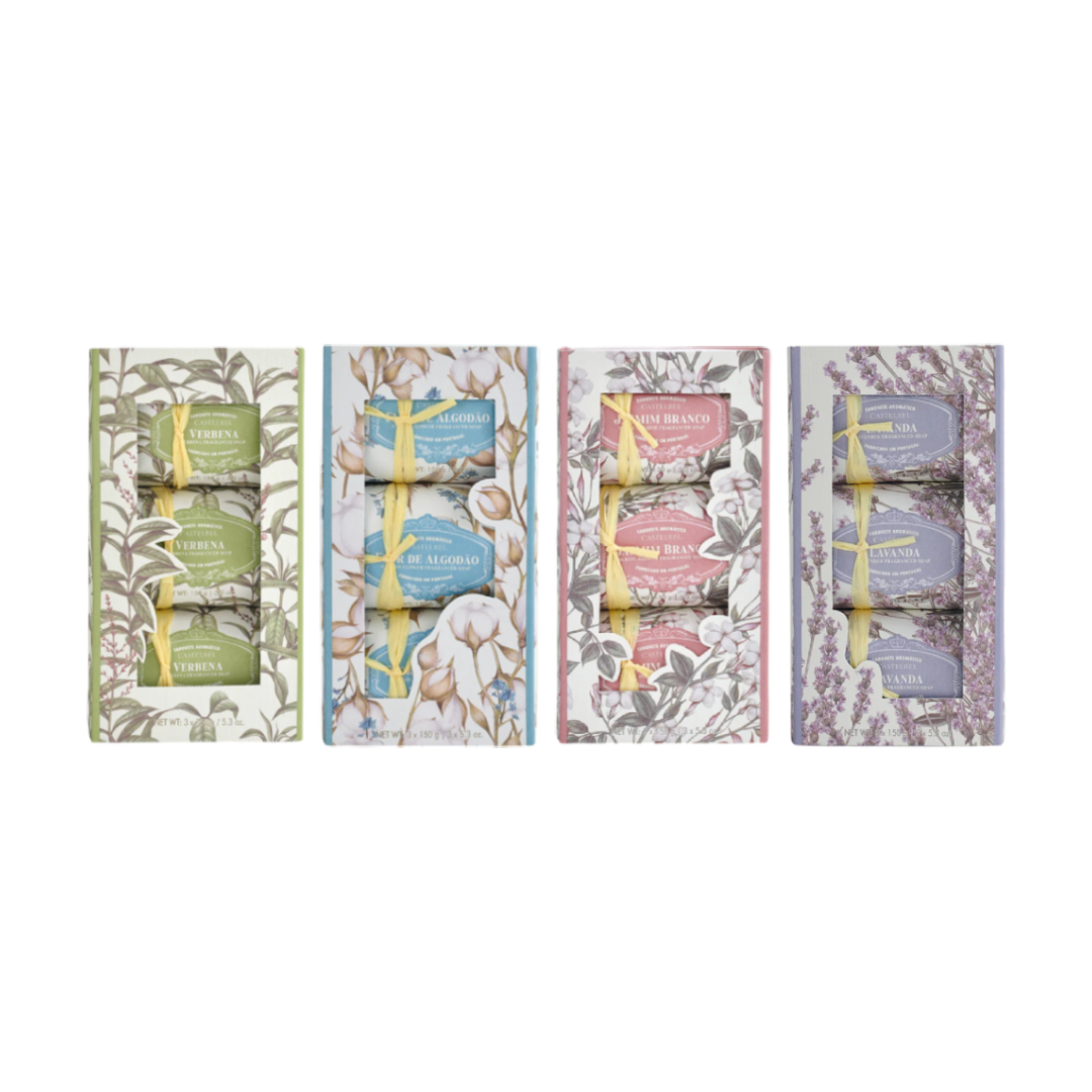 Castelbel - Conjunto de Sabonetes Conjunto de caixas com sabonetes artesanais VERBENA, FLOR DE ALGODÃO, JASMIM BRANCO e LAVANDA