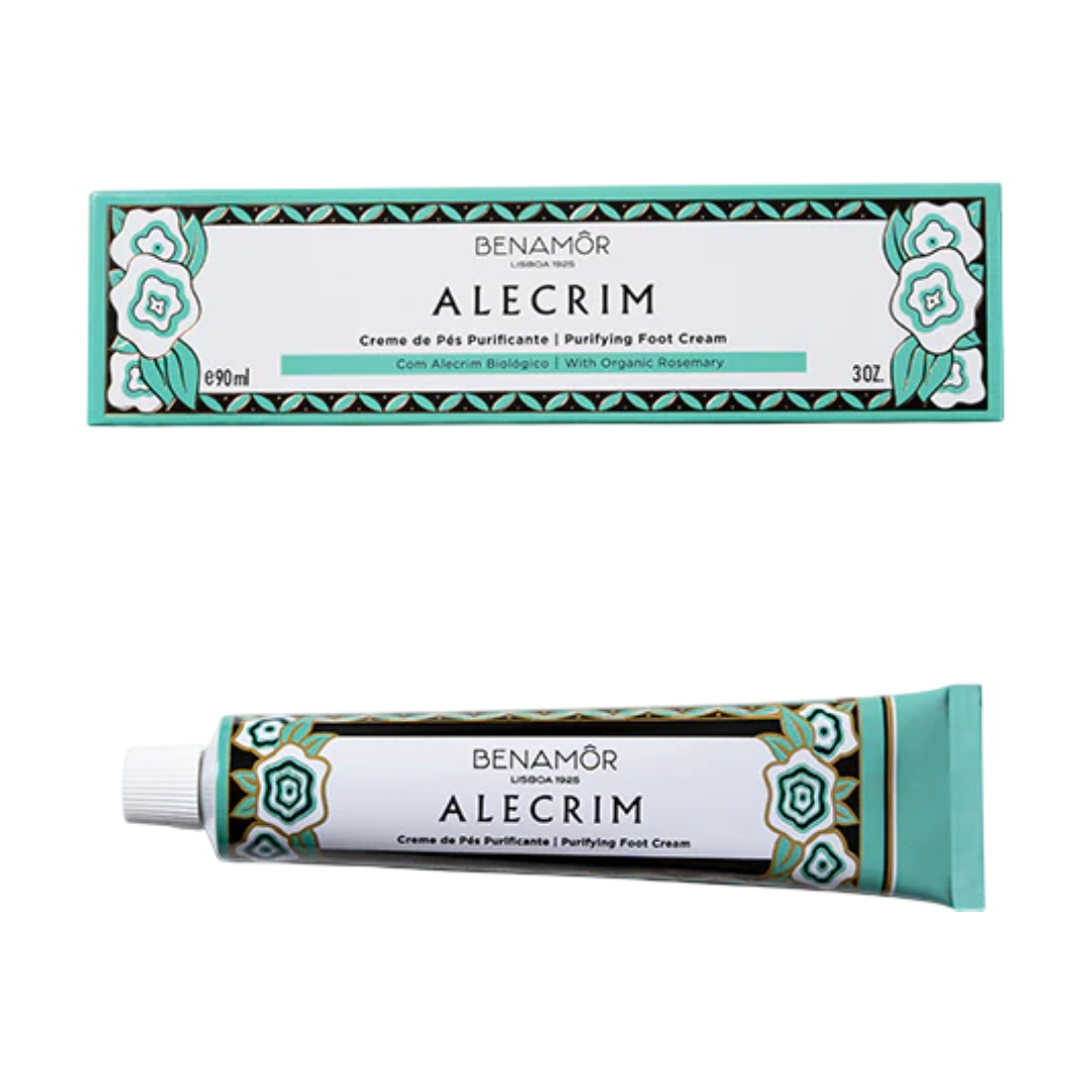 Benamôr - Creme de Pés Purificante Alecrim Creme de pés Benamôr Alecrim em embalagem decorada e caixa correspondente.