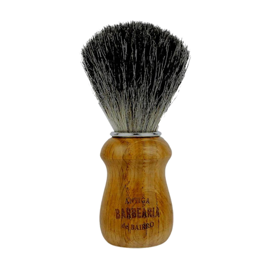 Antiga Barbearia de Bairro - Pincel de Barbear Artesanal Texugo Pincel de barbear com cabo de madeira e cerdas pretas e cinzentas