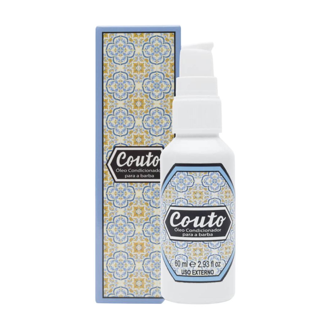 Couto - Óleo Condicionador para a Barba Frasco de óleo condicionador para barba com padrão de azulejos azul e amarelo