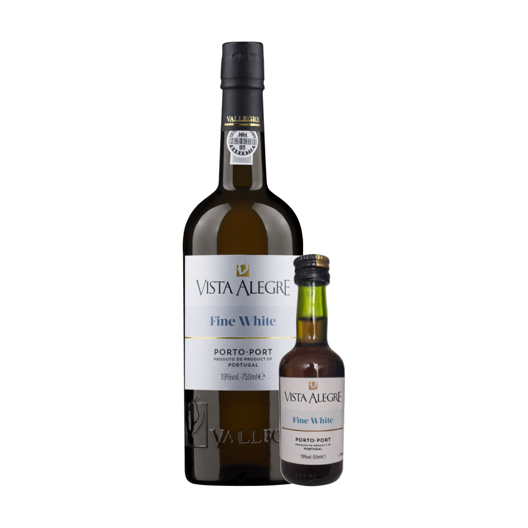 Vallegre - Vista Alegre Fine White Garrafa grande e miniatura de vinho do Porto branco Vista Alegre Fine White