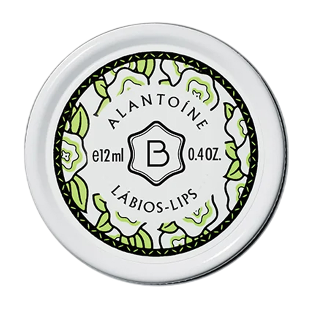 Banemôr - Bálsamo de Lábios Alantoíne Embalagem de creme labial branca com decoração floral verde e texto ALANTOÍNE LÁBIOS-LIPS