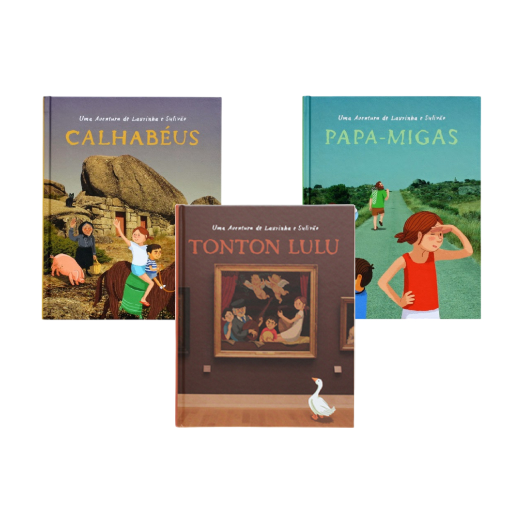 Publicações Serrote - Uma Aventura de Laurinha e Sulivão Conjunto de três livros infantis com capas ilustradas e títulos em português.