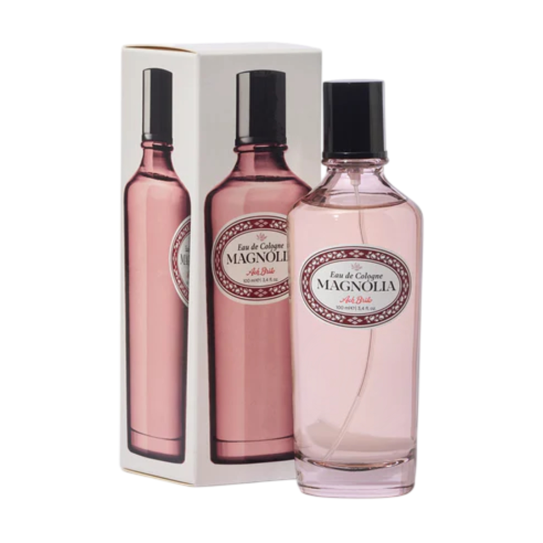 Ach. Brito - Água de Colónia Magnólia Frasco de fragrância rosa com caixa branca ao lado
