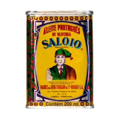Lata de azeite português Saloio com design tradicional amarelo e decorativo
