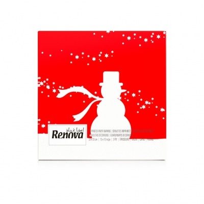 Embalagem de papel de toalha Renova com boneco de neve e design vermelho e branco