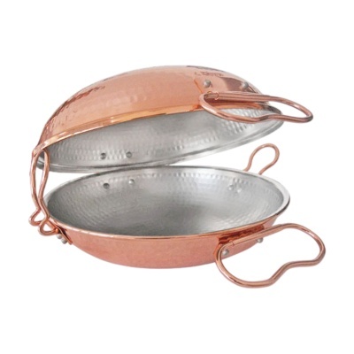 Panela de cobre com tampa articulada e alças