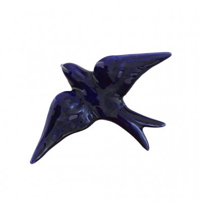 Pássaro decorativo azul em cerâmica vidrada