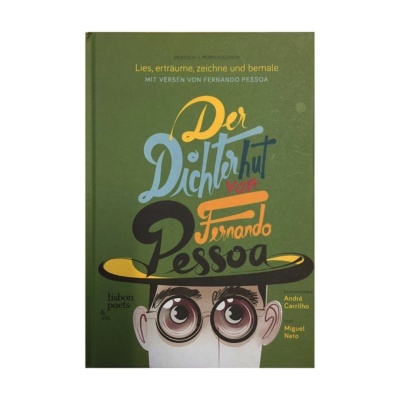 Capa de livro verde com título colorido e ilustração de rosto com óculos e chapéu.