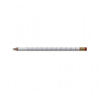 Lápis branco com padrões, borracha vermelha e detalhe dourado