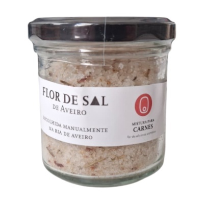 Frasco de vidro com flor de sal de Aveiro e tampa metálica
