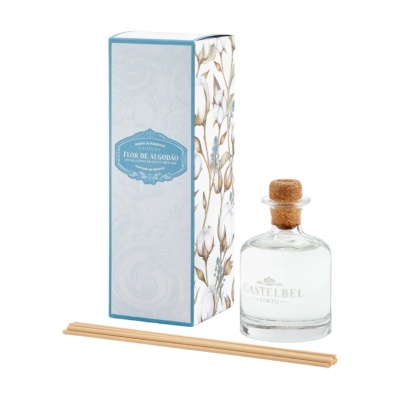 Conjunto de difusor de fragrância com caixa decorada floral e recipiente de vidro com tampa de rolha