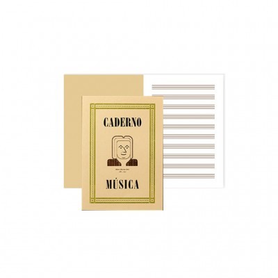 Caderno de música com capa castanha e folhas pautadas