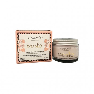 Frasco de creme hidratante Benamôr Posto com caixa decorativa em rosa e preto