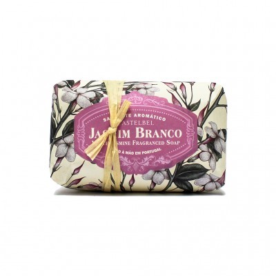 Sabonete aromático com embalagem decorada flores e etiqueta roxa