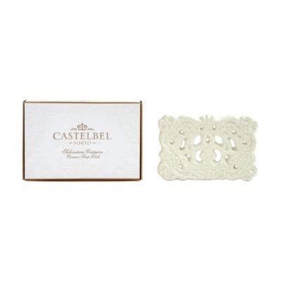 Saboneteira cerâmica branca com caixa CASTELBEL