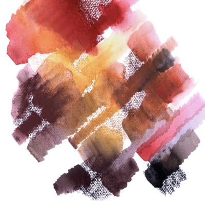 Pintura abstrata em aquarela com cores quentes e pinceladas texturizadas