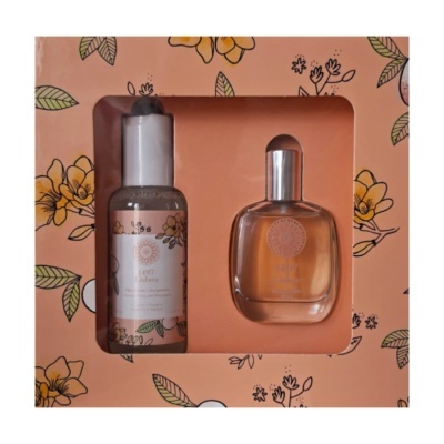 Conjunto perfume e loção corporal 1497 Lisboa em caixa floral pêssego