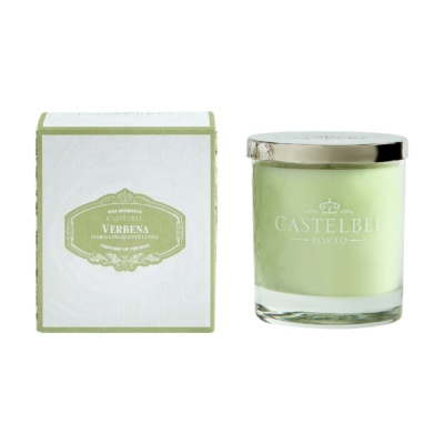 vela perfumada verde com caixa branca e verde Castelo Porto