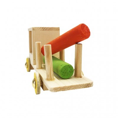 Brinquedo de camião em madeira com cilindros coloridos