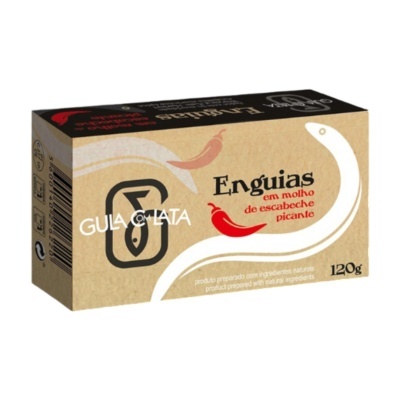 Caixa de conserva de enguias Gula com Tinta 120g molho de escabeche picante