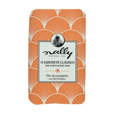 Sabonete clássico Nally com embalagem laranja e texto em português