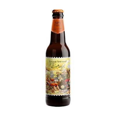 Garrafa de cerveja artesanal Portugal com rótulo colorido e etiqueta APA