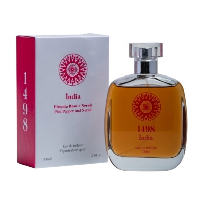 Frasco e caixa de eau de toilette 1498 Índia com fragrância Pimenta Rosa e Neroli