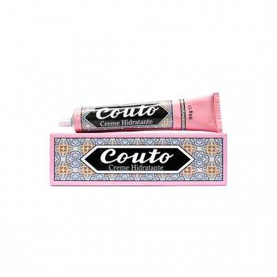 Tubo e caixa de creme hidratante Couto com padrão azulejar