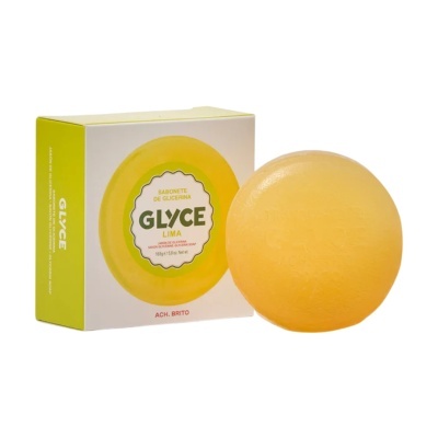 Sabonete de glicerina Glyce Lima amarelo com embalagem branca e verde