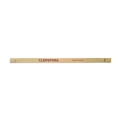 Espinha de livro em tecido bege com texto CLEPSYDRA, Camilo Pessanha, SH