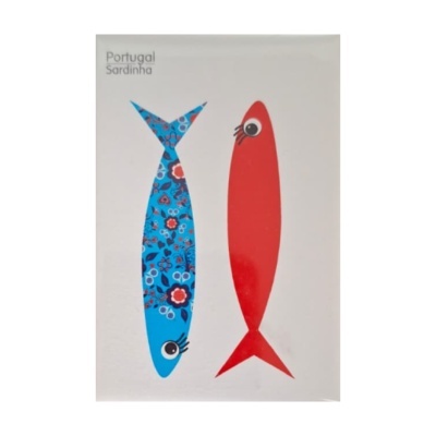 Ilustração de duas sardinhas coloridas com texto Portugal Sardinha
