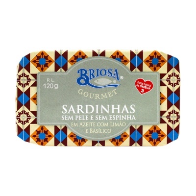 Lata de sardinhas BRIOSA GOURMET sem pele e espinha em azeite com limão e basílico
