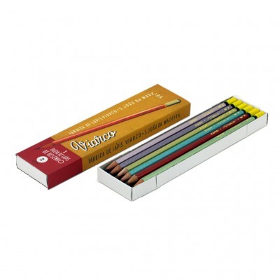 Estojo aberto com 6 lápis de cor Viarco em embalagem de papel colorida