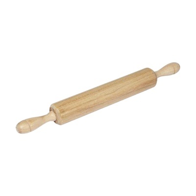Rolo da massa em madeira clara com dois cabos arredondados