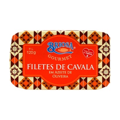 Lata decorada de filetes de cavala em azeite de oliveira da marca Briosa Gourmet
