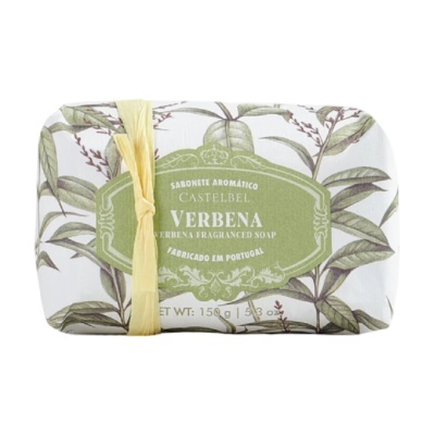 Sabonete aromático Castelbel Verbena com embalagem decorada e etiqueta verde