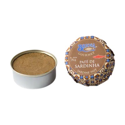 Paté de sardinha Briosa em lata metálica e embalagem colorida