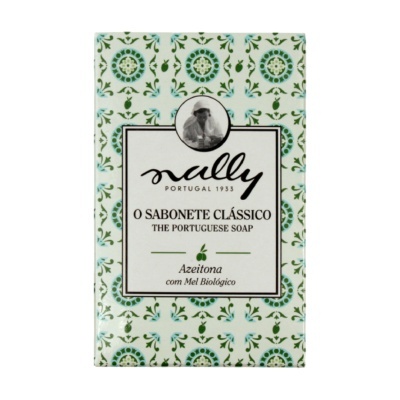Embalagem decorativa de sabonete português com texto e imagem