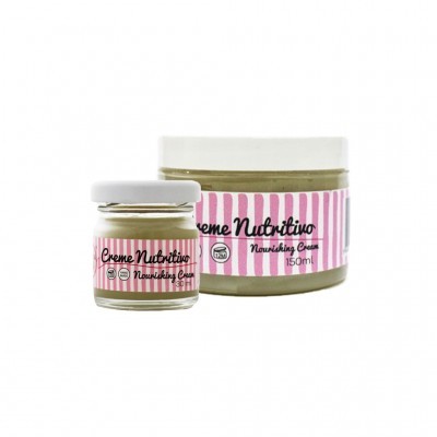 Frascos de creme nutritivo com rótulos rosa e branco