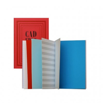 Conjunto de cadernos coloridos com um aberto mostrando diferentes páginas