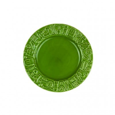 Prato cerâmico verde com padrão em relevo no aro